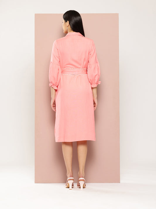 ArtiZenWeaves Womens Coral Rayon Solid A-Line Midi Dress (A235K1CRL)