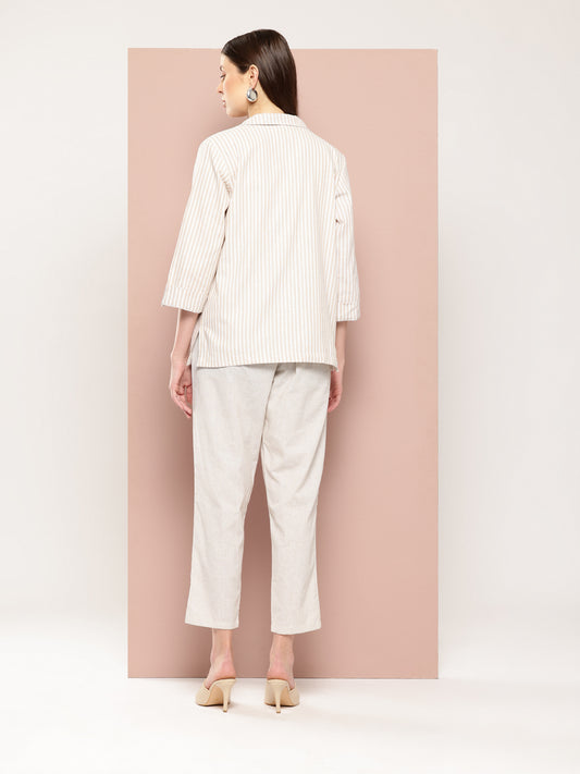 ArtiZenWeaves Women Striped Printed Blazer, Top With Trouser Co-ord Set (A237K3KHK)