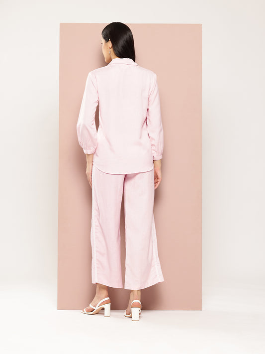 ArtiZen Weaves Women Solid Shirt With Trouser Co-ord Set (A238K2LPK)