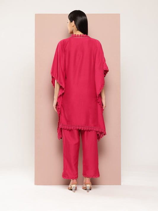 ArtiZenWeaves Womens silk Solid Kaftan style Co-ord Set (A239K2PNK)