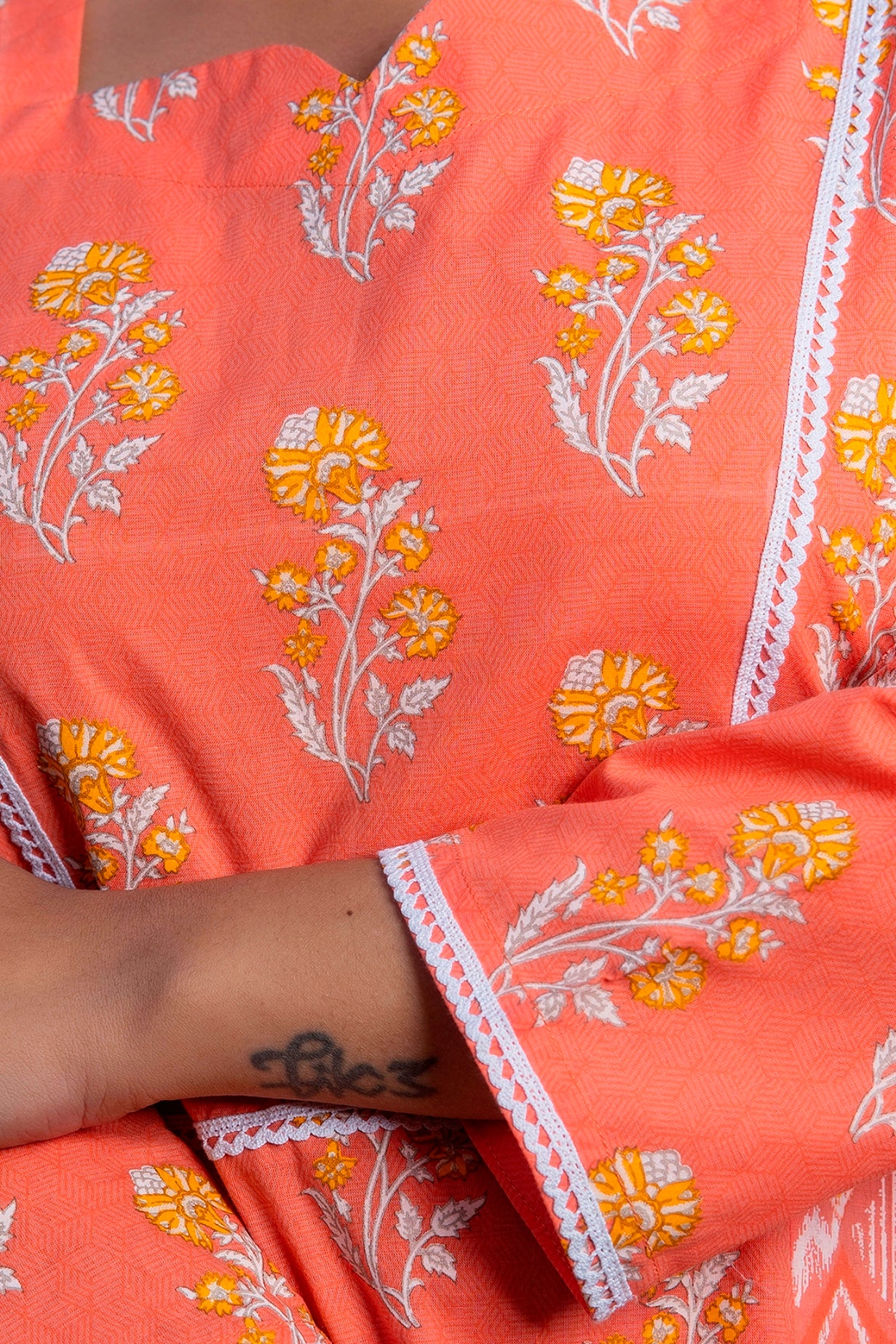 Melon Cantaloupe Orange Premium Cotton Ankle Length Dress (A112K1ORG)