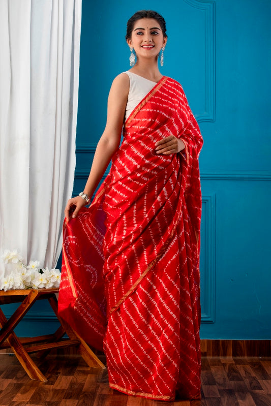 Refined Red Handblock Dabu Printed Chanderi Silk Saree (291MH1SACH)