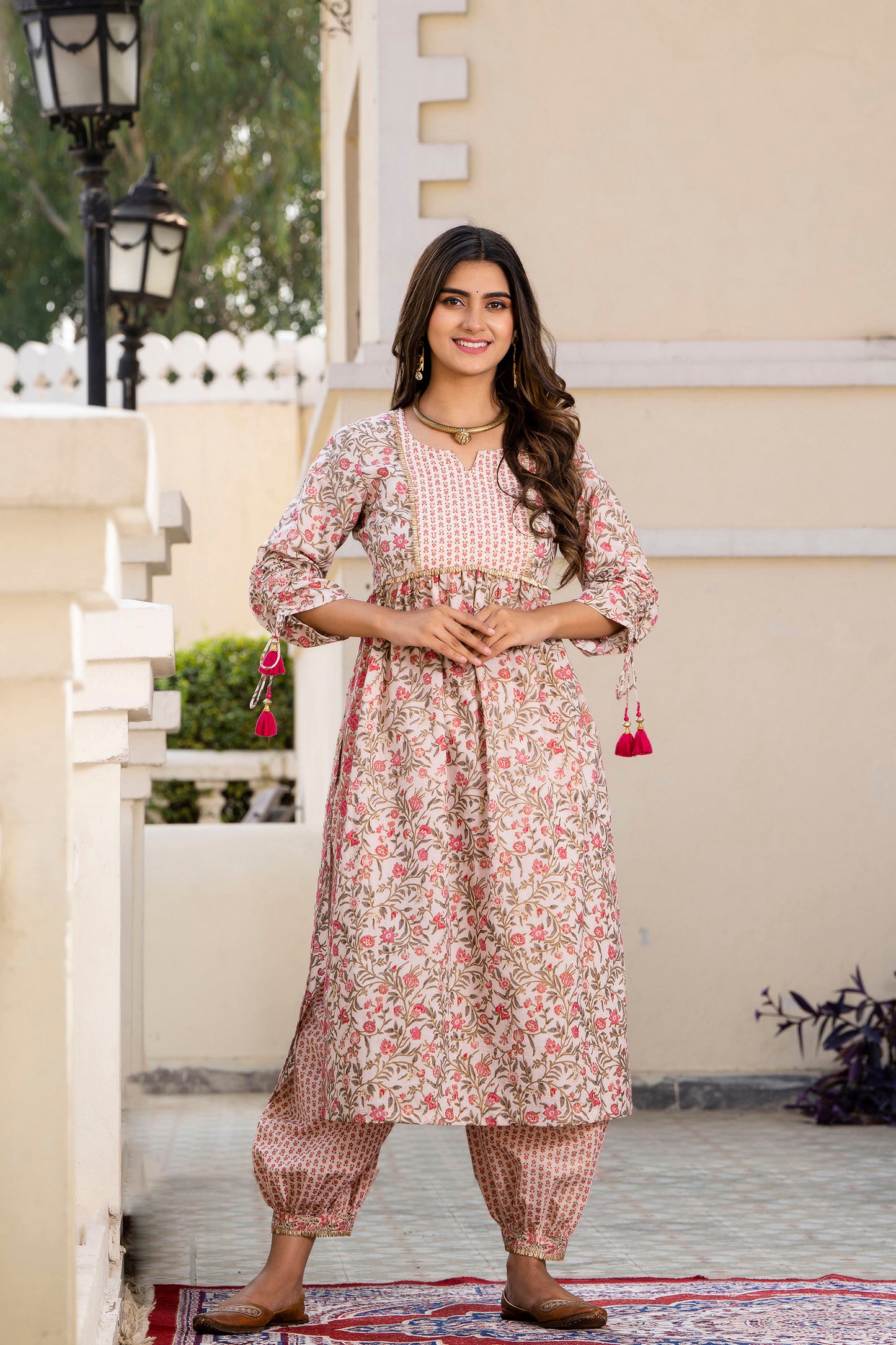 Pink Floral Gold Printed Kurta with Salwar(A213K2PNK)
