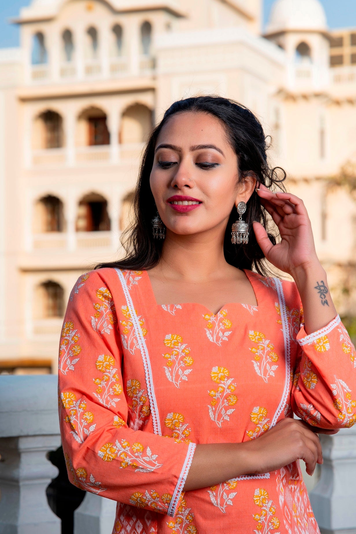 Melon Cantaloupe Orange Premium Cotton Ankle Length Dress (A112K1ORG)