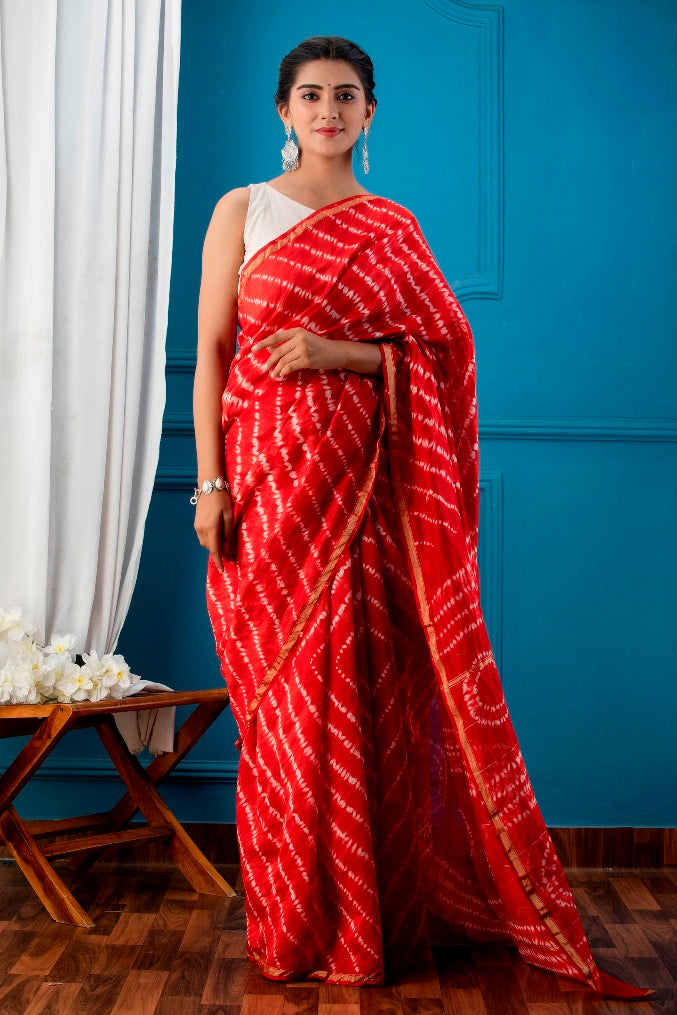 Refined Red Handblock Dabu Printed Chanderi Silk Saree (291MH1SACH)
