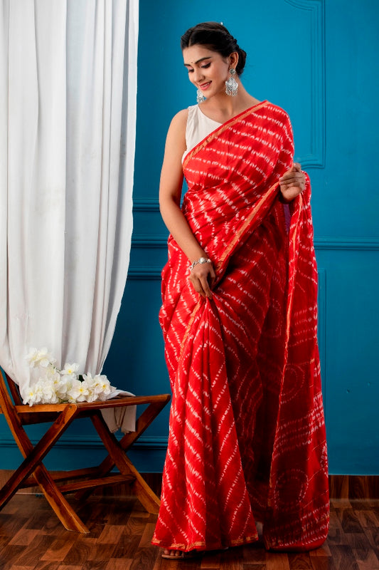 Refined Red Handblock Dabu Printed Chanderi Silk Saree (291MH1SACH)