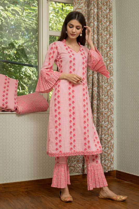 Blush Pink and Punch Pink Premium Cotton Suit Set (A110K2PNK)