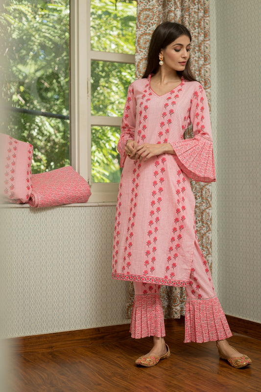 Blush Pink and Punch Pink Premium Cotton Suit Set (A110K2PNK)