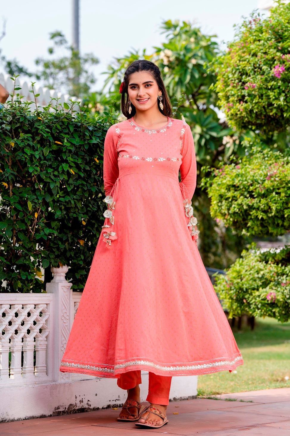 Pink flared Kurta with Pant and Chiffon Dupatta ( A208K3PNK )