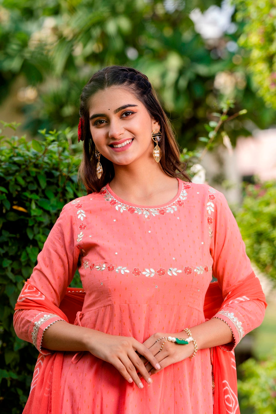 Pink flared Kurta with Pant and Chiffon Dupatta ( A208K3PNK )