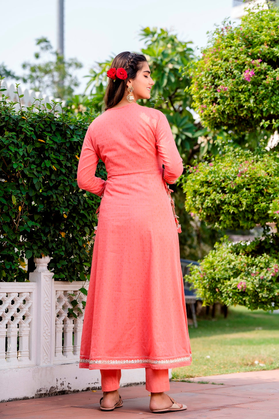 Pink flared Kurta with Pant and Chiffon Dupatta ( A208K3PNK )
